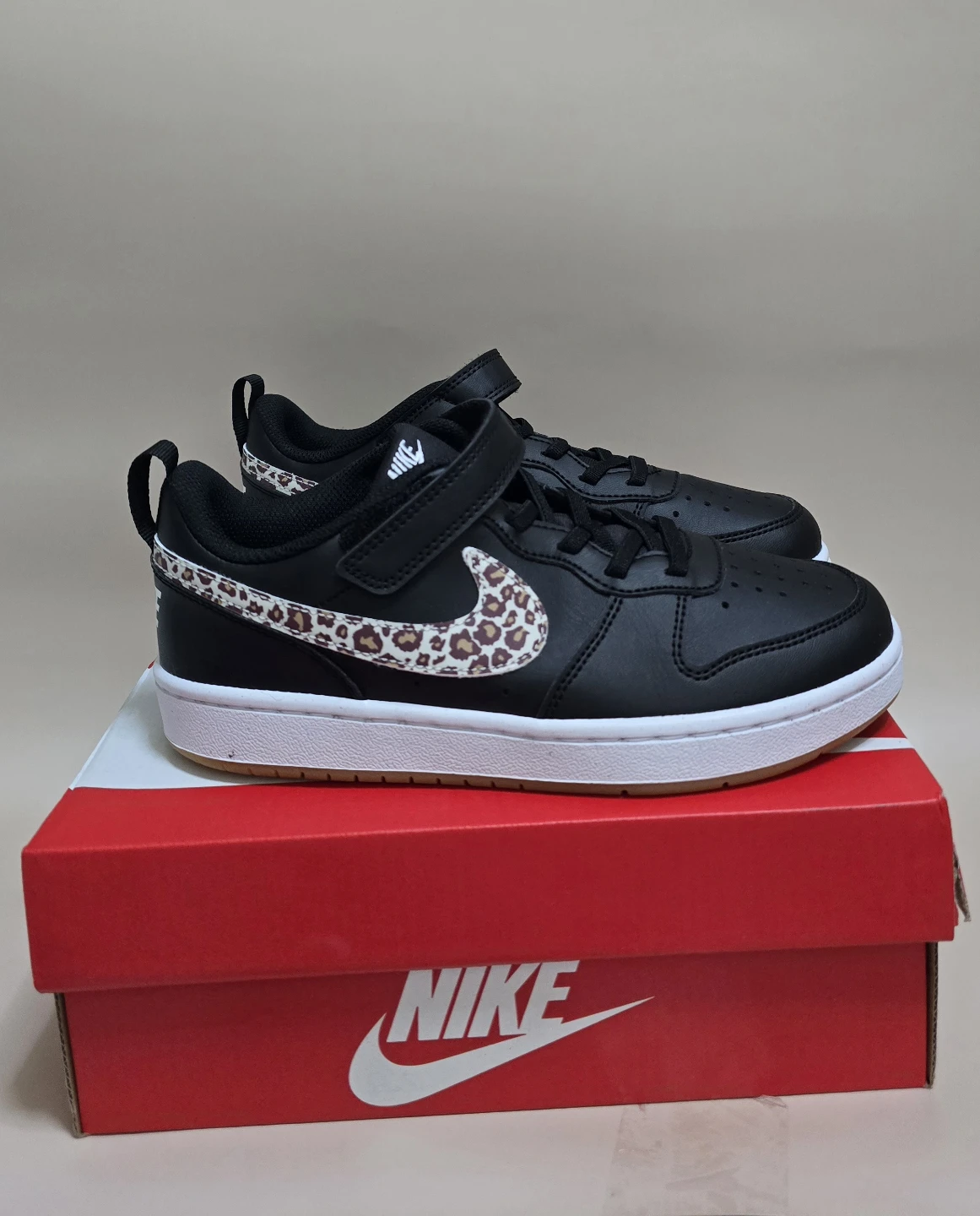 New Nike Court Borough Low  Leopard Print kids Shoes 3Y