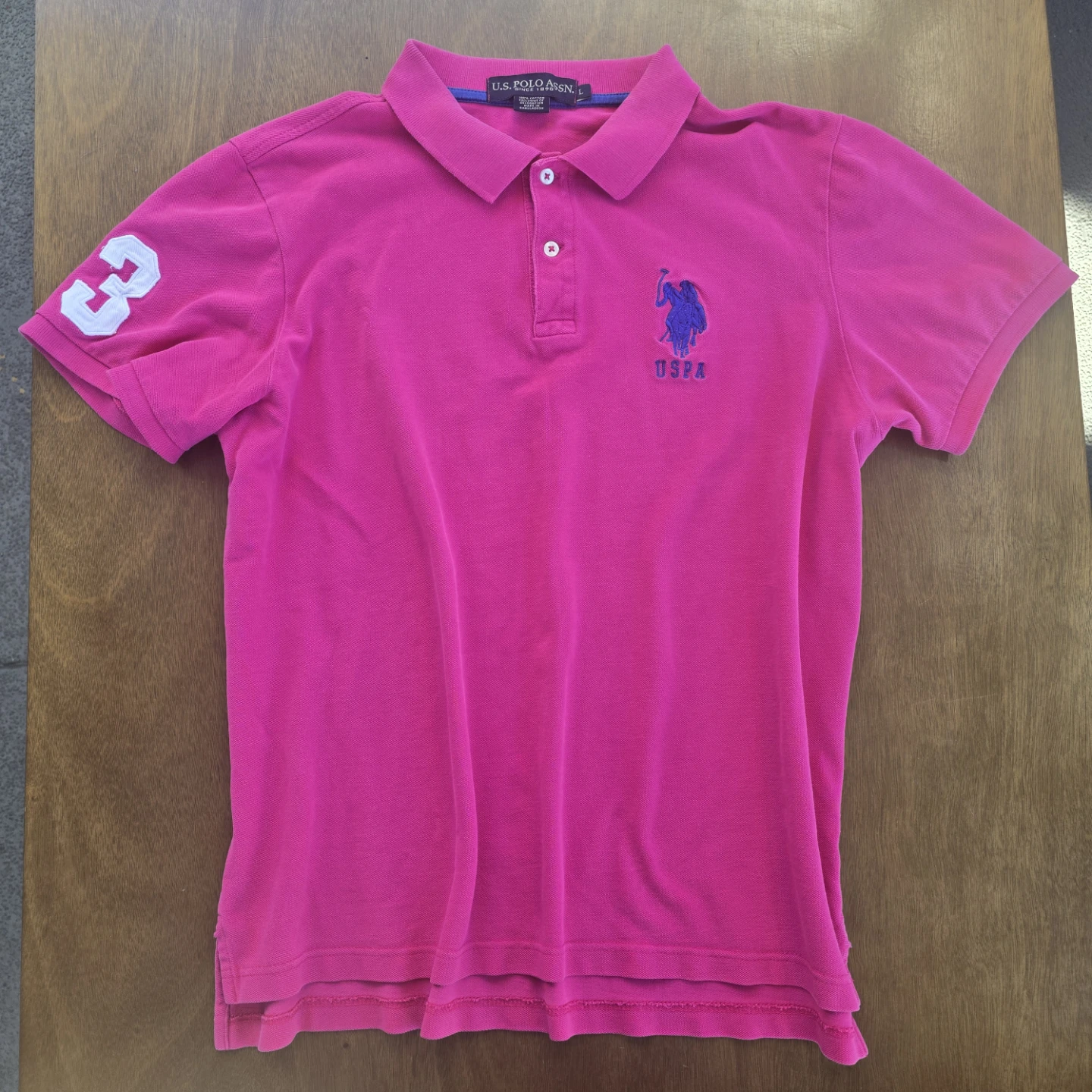 U.S. Polo Assn Pink Polo Shirt with Number 3 Sleeve