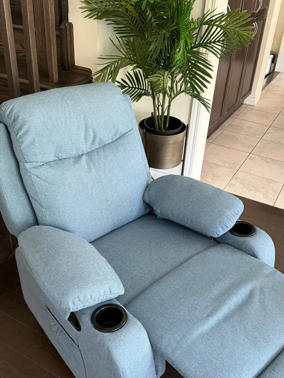 Light Blue Recliner Chair with Cup Holders