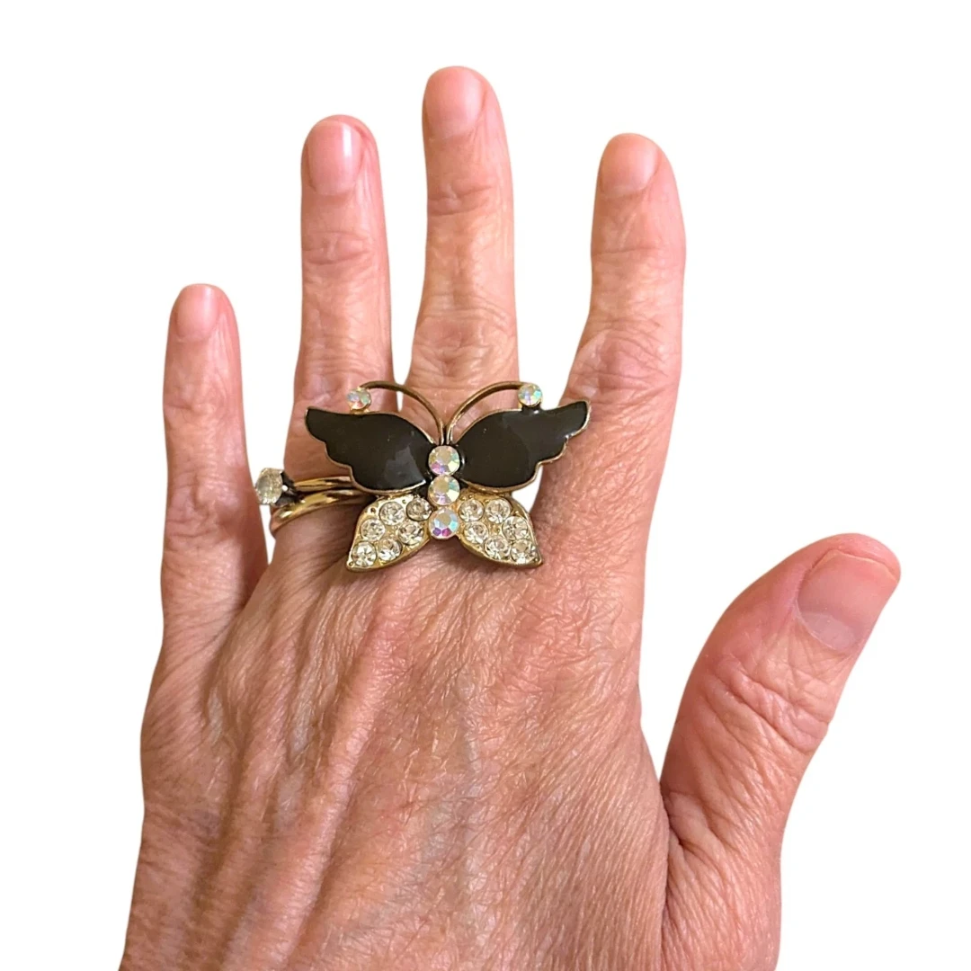 Vintage magical rhinestone & enamel  butterfly ring - photo 2