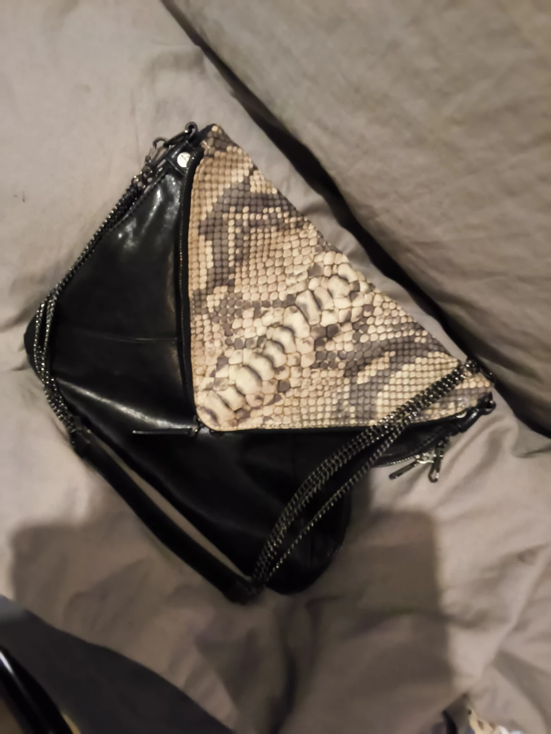 BOYY Black Leather & Snake Print Shoulder Bag