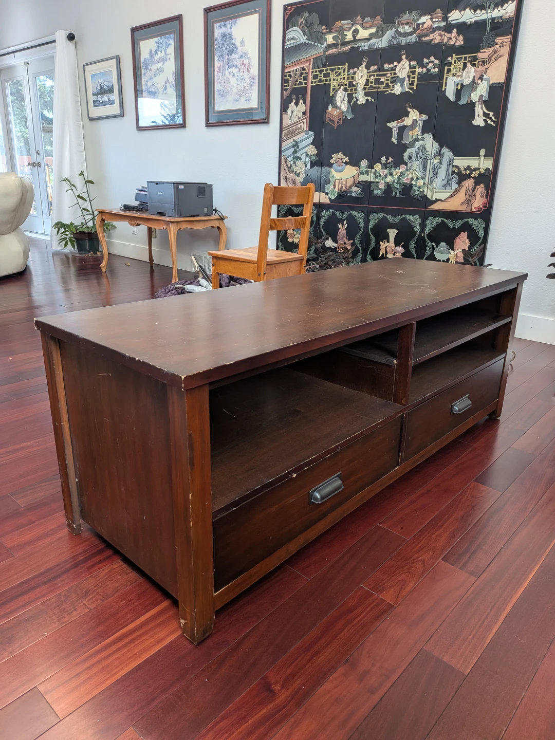 Dark Wood Media Console with Drawers