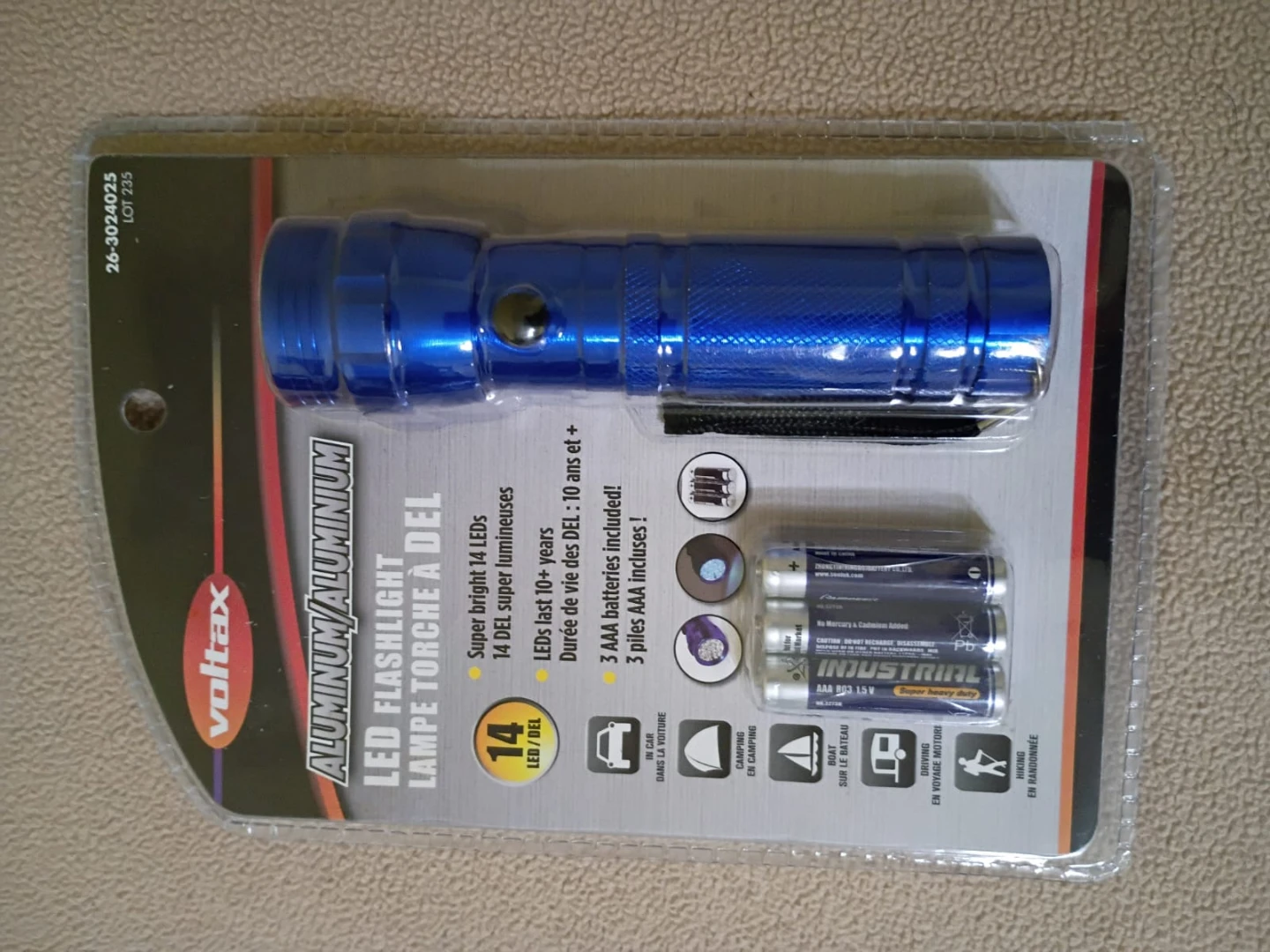 Voltax Blue Aluminum LED Flashlight with Batteries