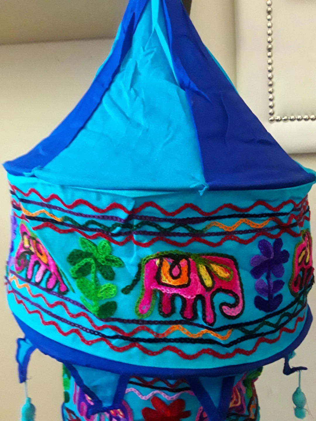 Boho Blue Embroidered Elephant Hanging Lantern - photo 2