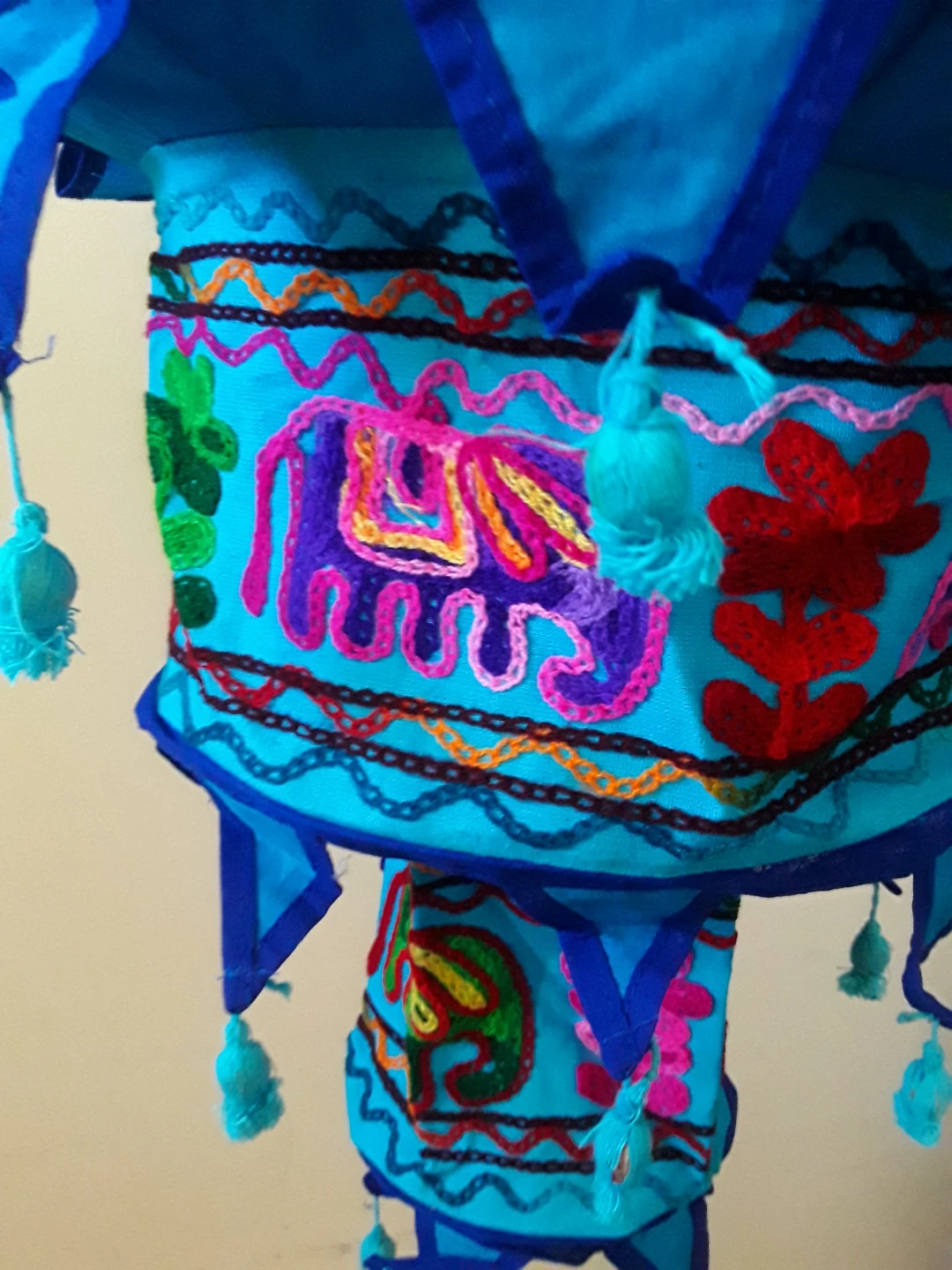 Boho Blue Embroidered Elephant Hanging Lantern - photo 3