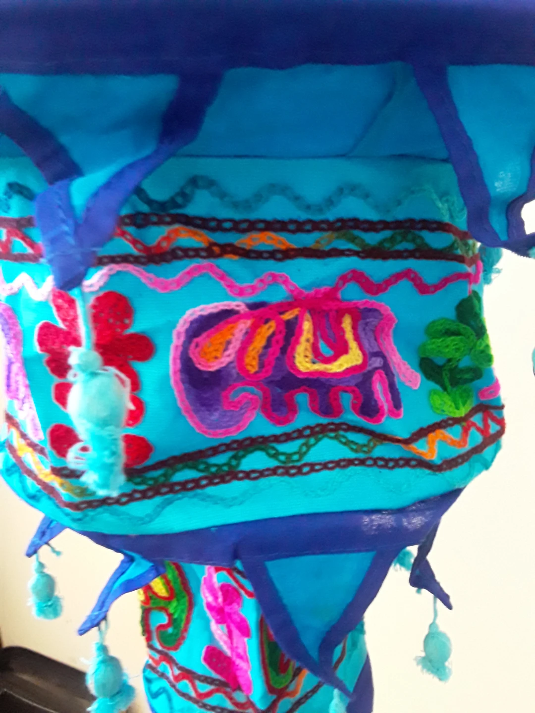 Boho Blue Embroidered Elephant Hanging Lantern - photo 4