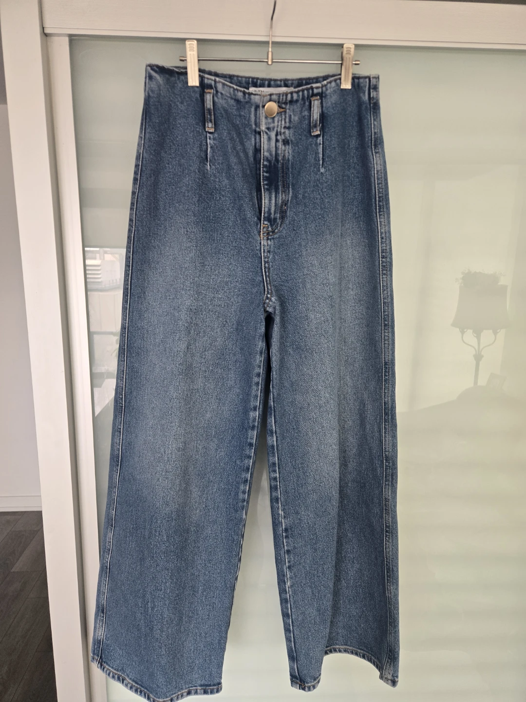Blue Denim Wide Leg Crop Jeans zara