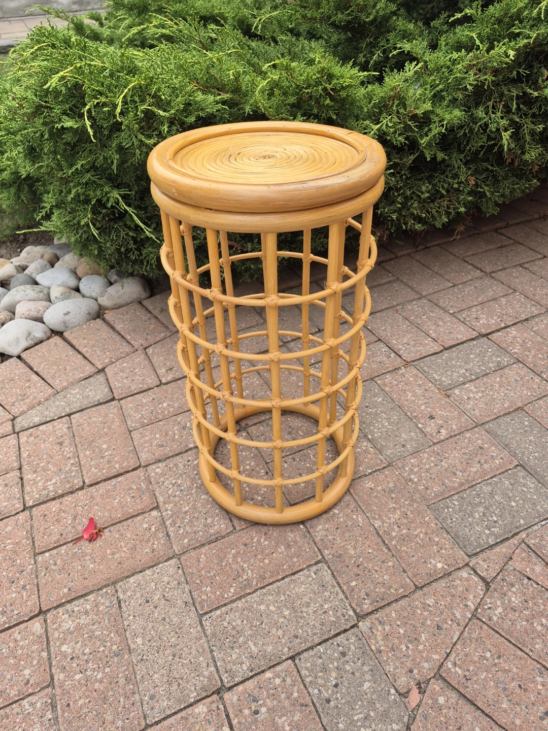 Vintage Rattan Plant Stand Table