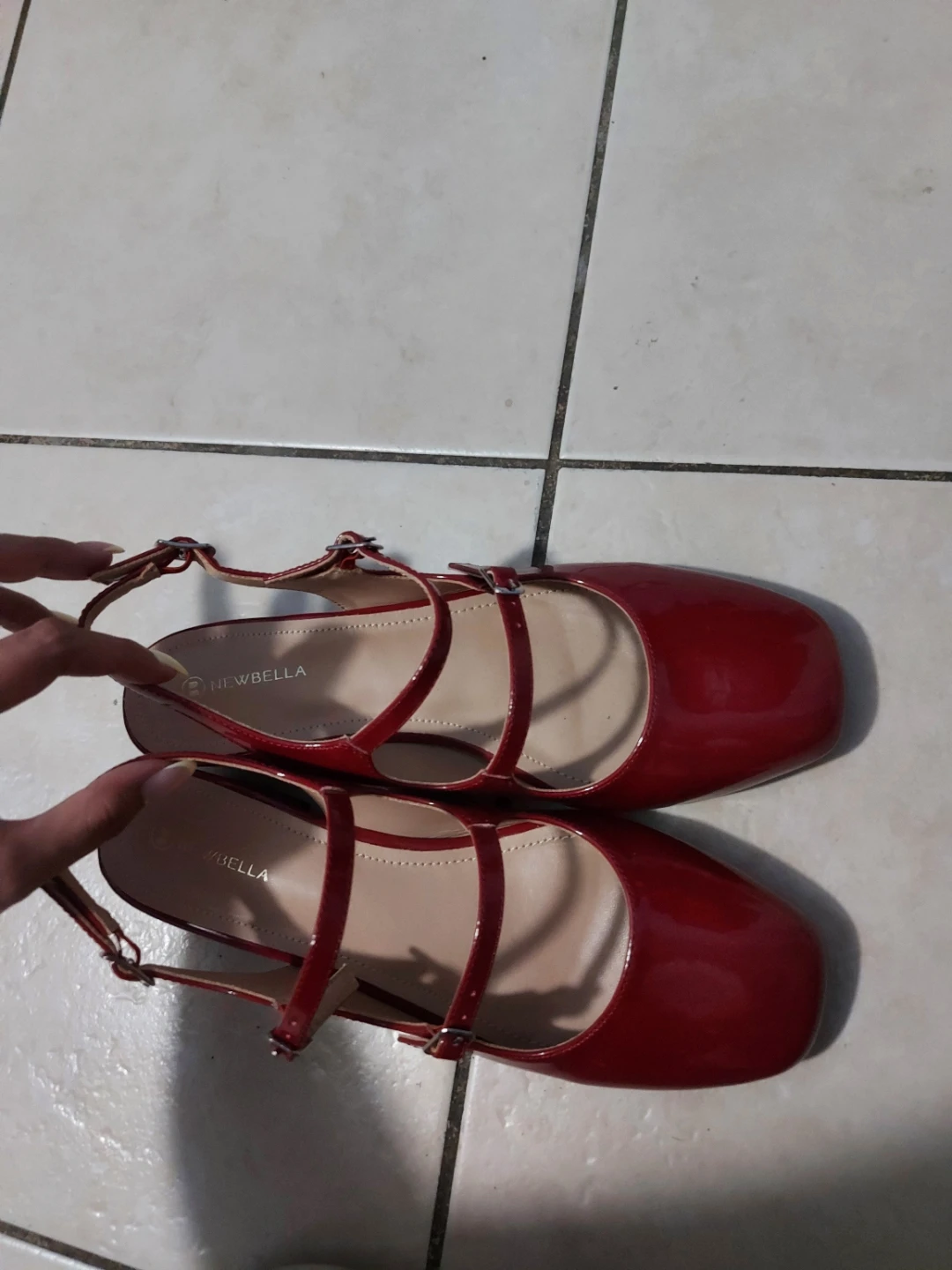 NEWBELLA Red Patent Mary Jane Flats