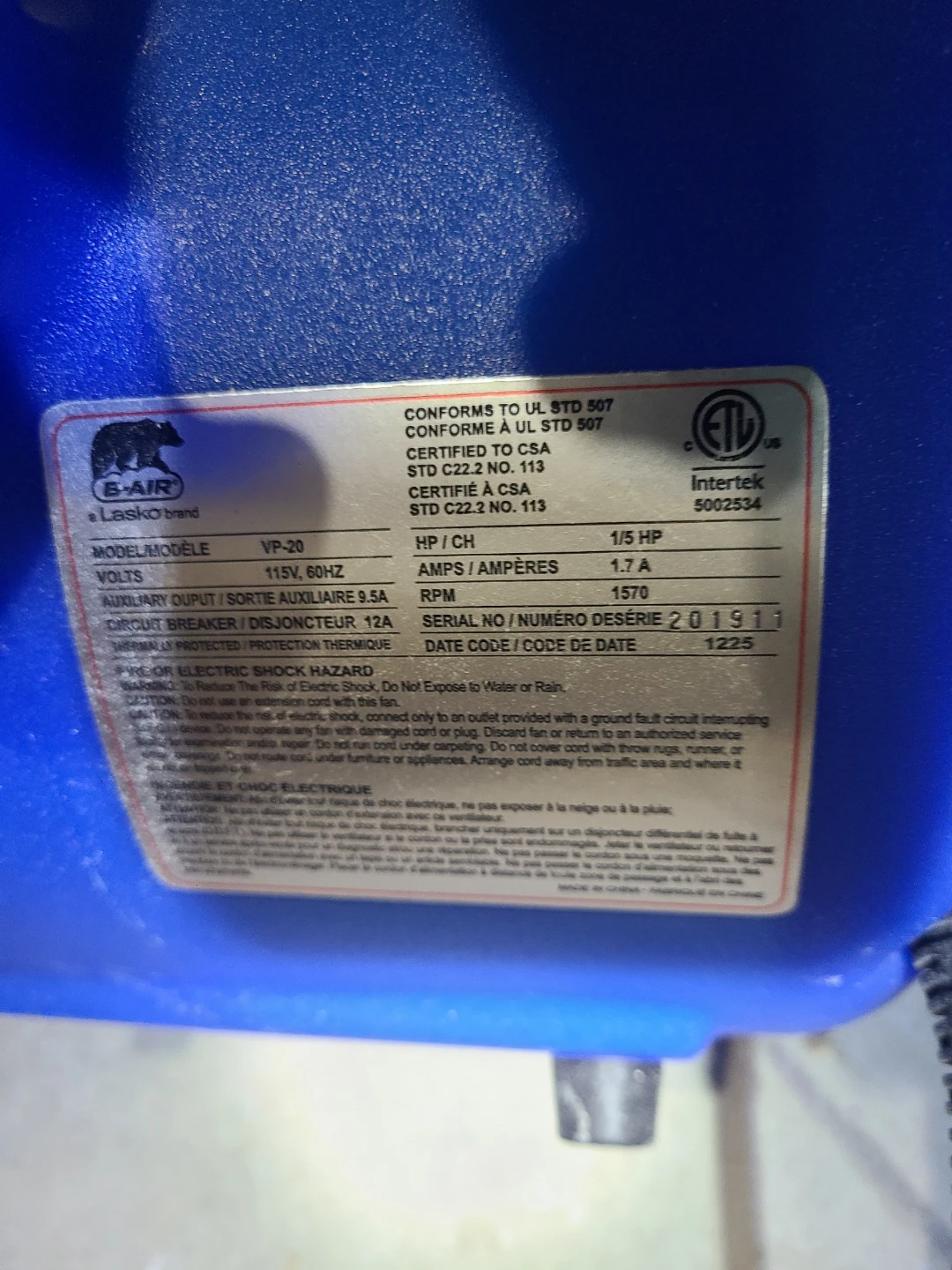 B-Air VP-20 Air Mover / Blower - photo 3