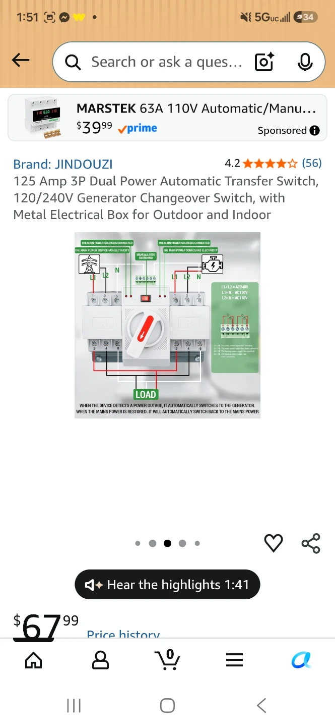 JINDOOZI 125 Amp 3P Dual Power Automatic Transfer Switch - photo 4