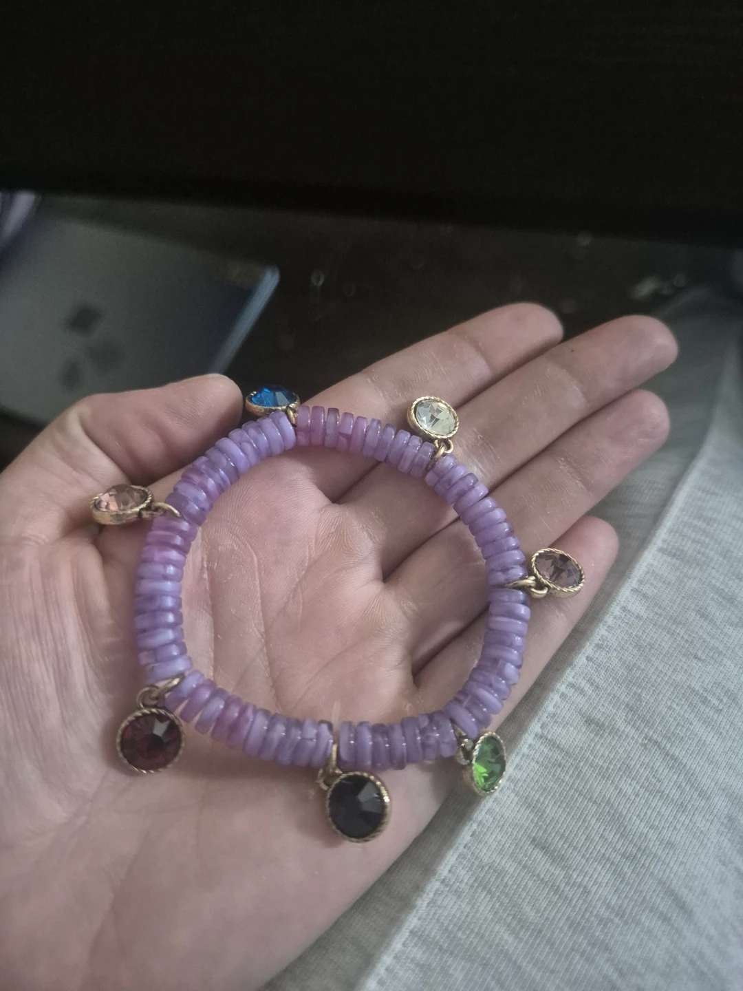 Purple Beaded Bracelet with Charms
