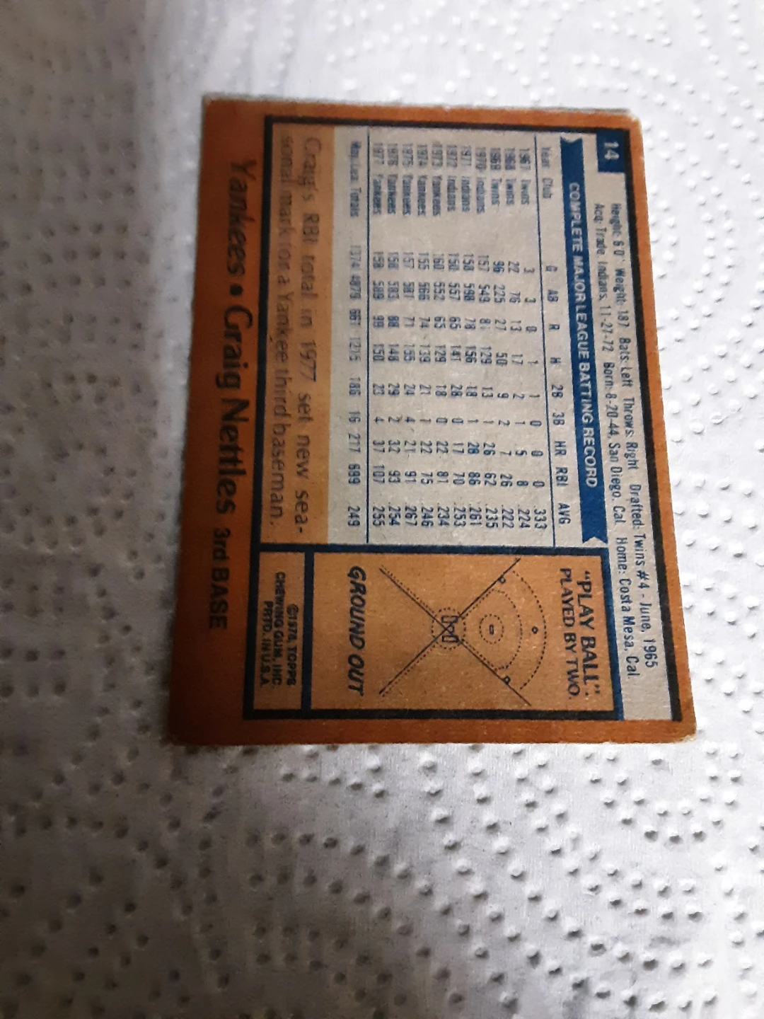 1977 Topps Craig Nettles Baseball Card #14 - photo 2