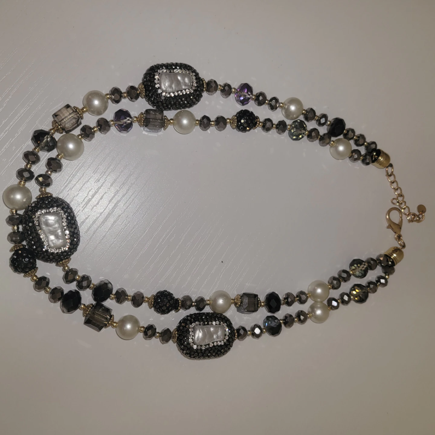 Two-Strand Beaded Necklace with Pearl and Rhinestone Accents - photo 3
