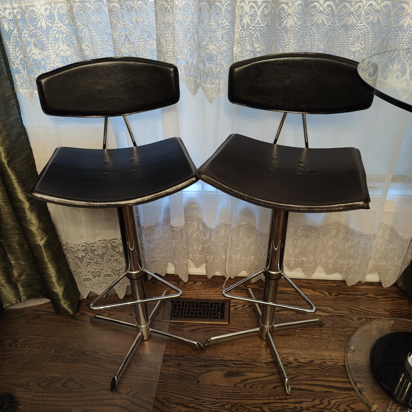 Art Deco Glass Top Bar Table with Black Adjustable Chairs - photo 4