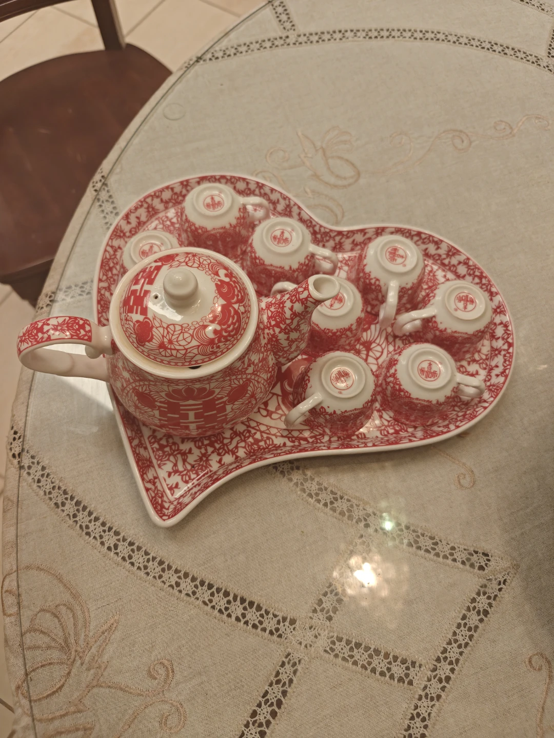 Chinese Red and White Tea Set with Tray - photo 2