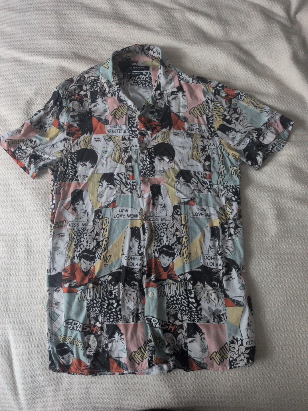 ZARA MAN Comic Print Relaxed Fit Short Sleeve Shirt