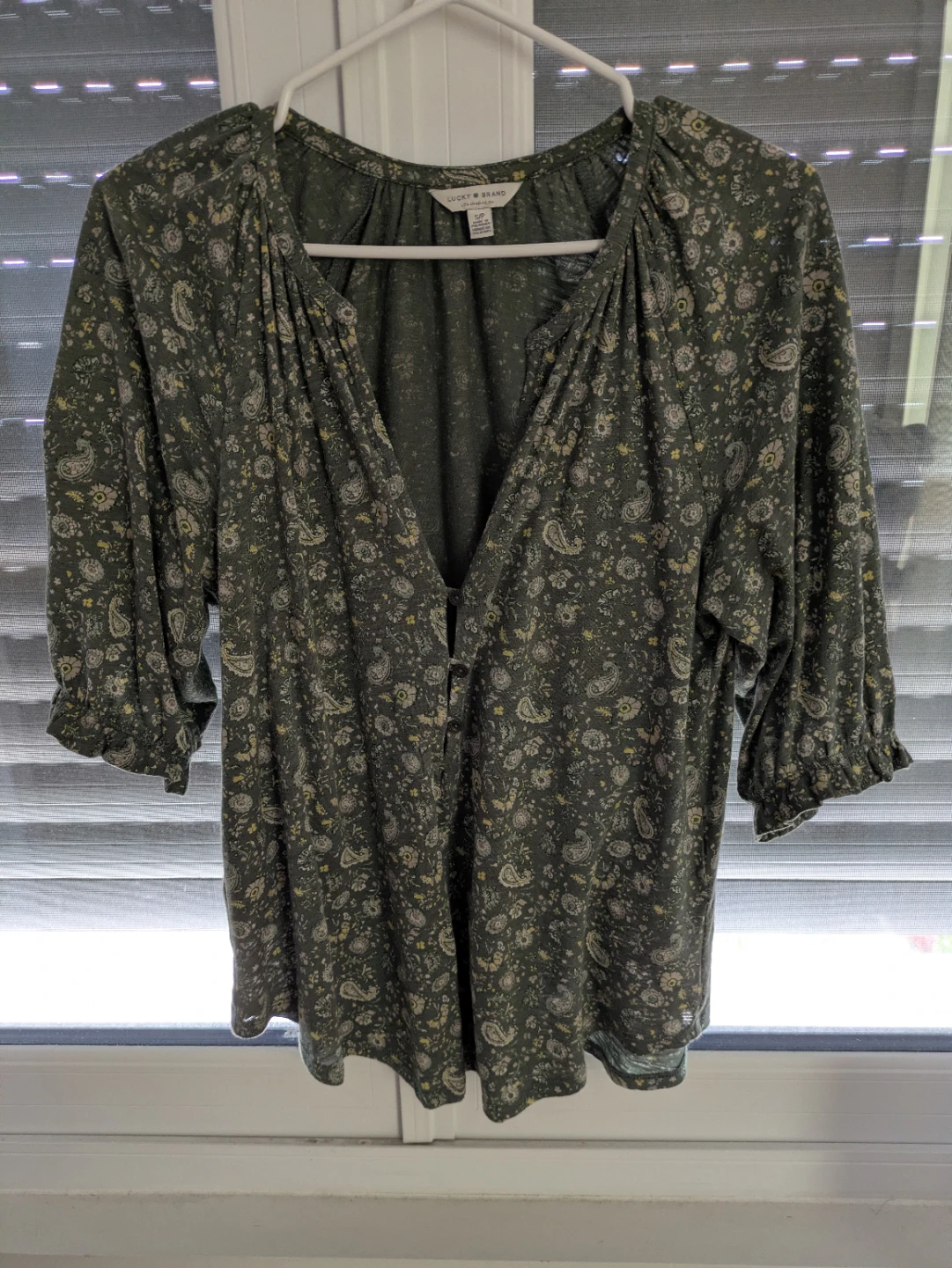 Lucky Brand Green Floral Peasant Blouse - Small
