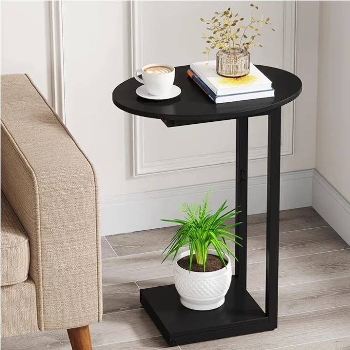 Black C-Table Side Table 25.6" H