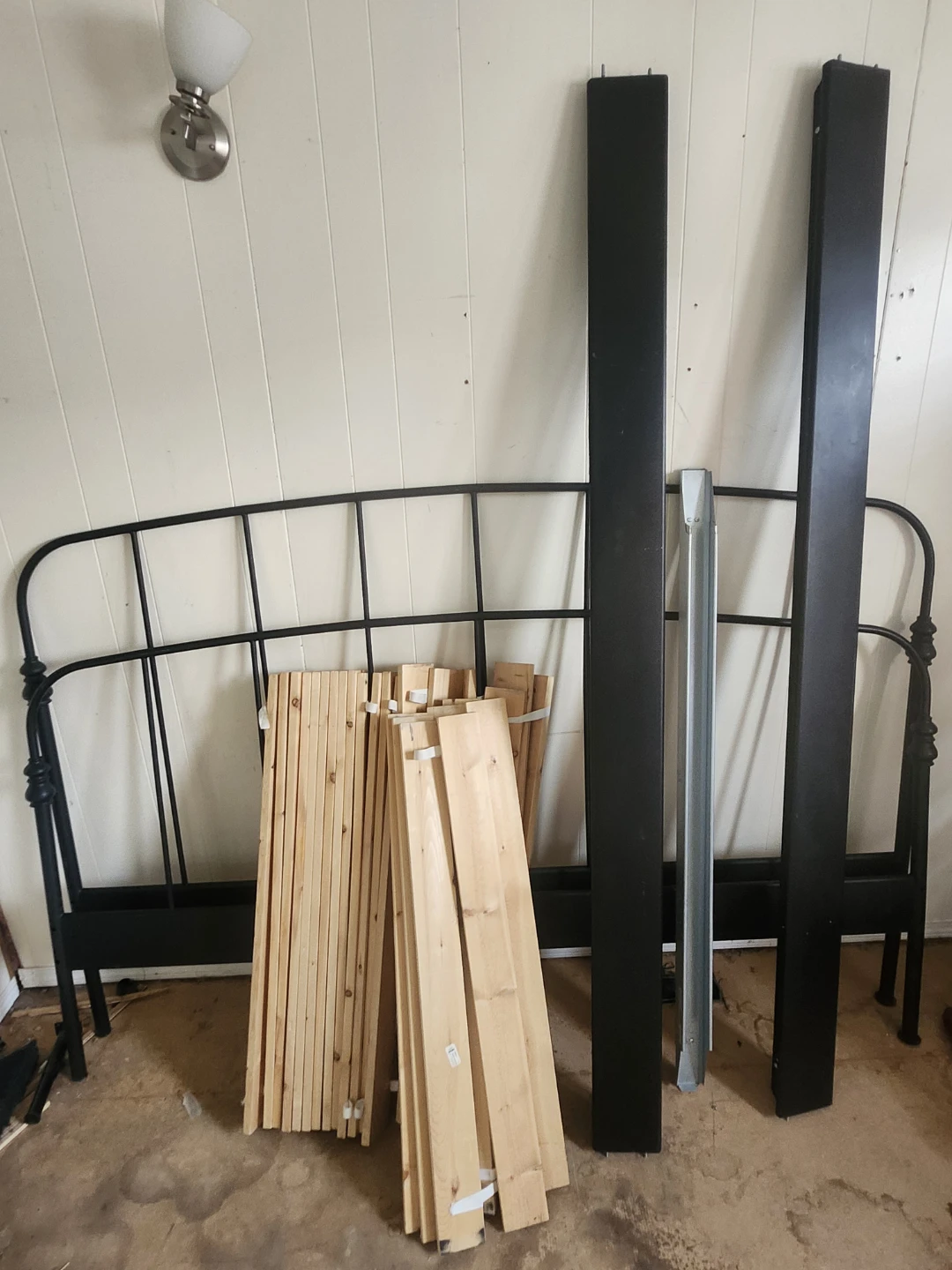 Black Metal Bed Frame with Wood Slats