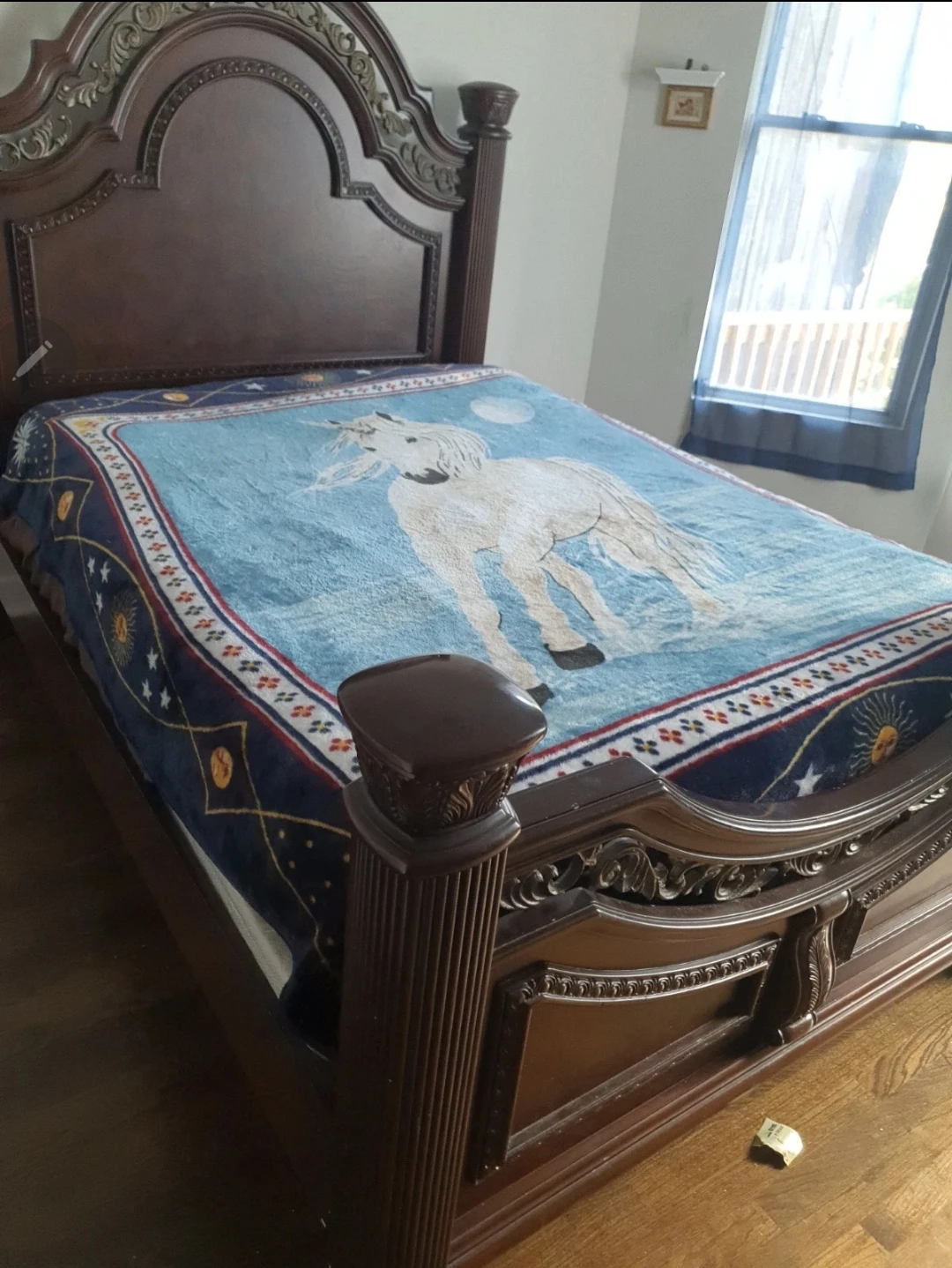 Wooden Bed Frame Headboard with Decorative Inlay - photo 2