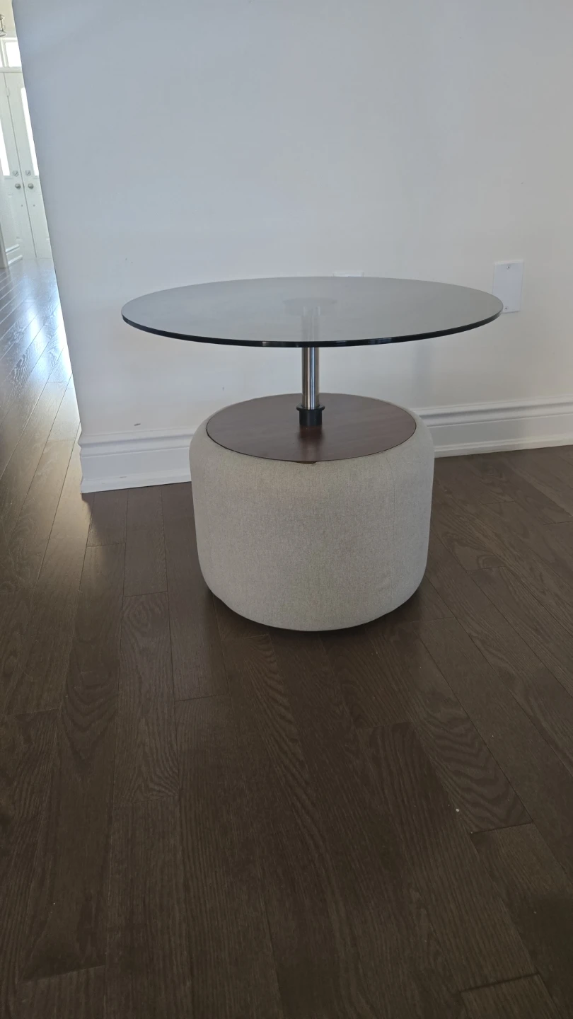 Glass Top Round Coffee Table with Upholstered Base