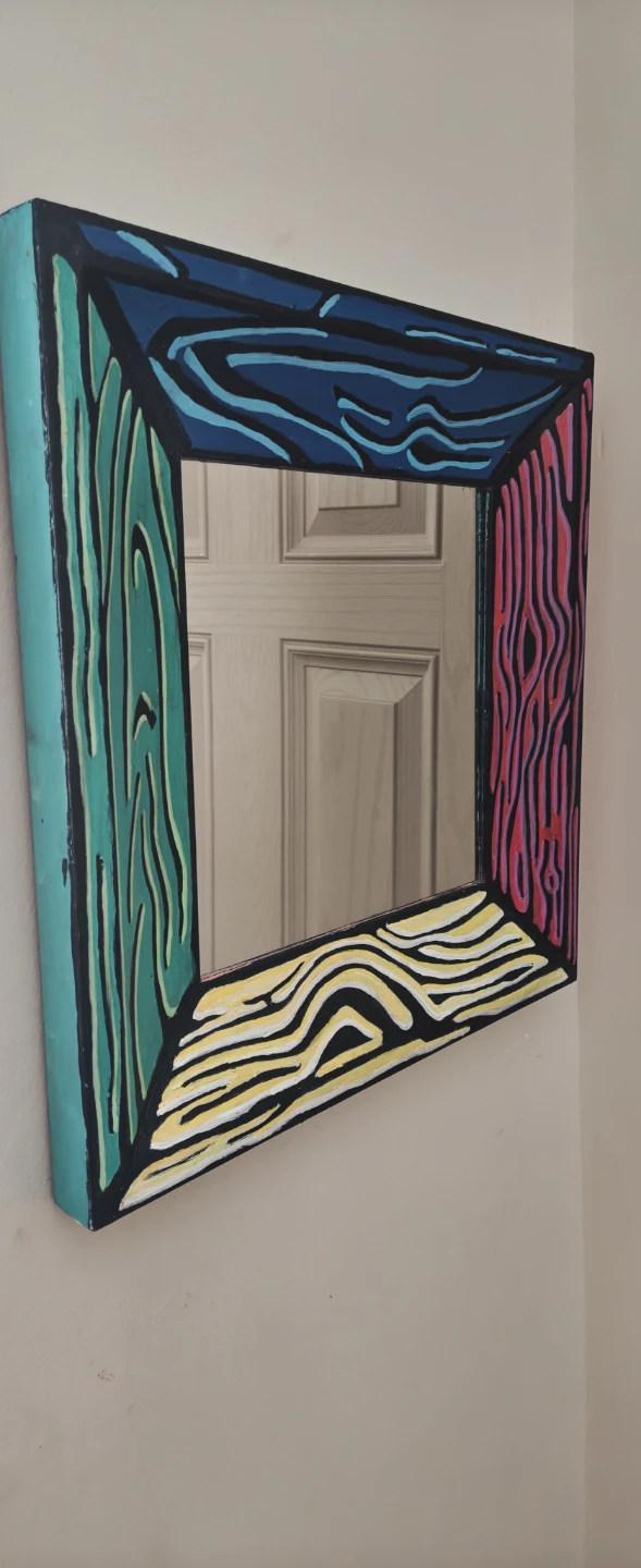 Square Decorative Mirror with hand painted Wood Grain Frame - photo 2