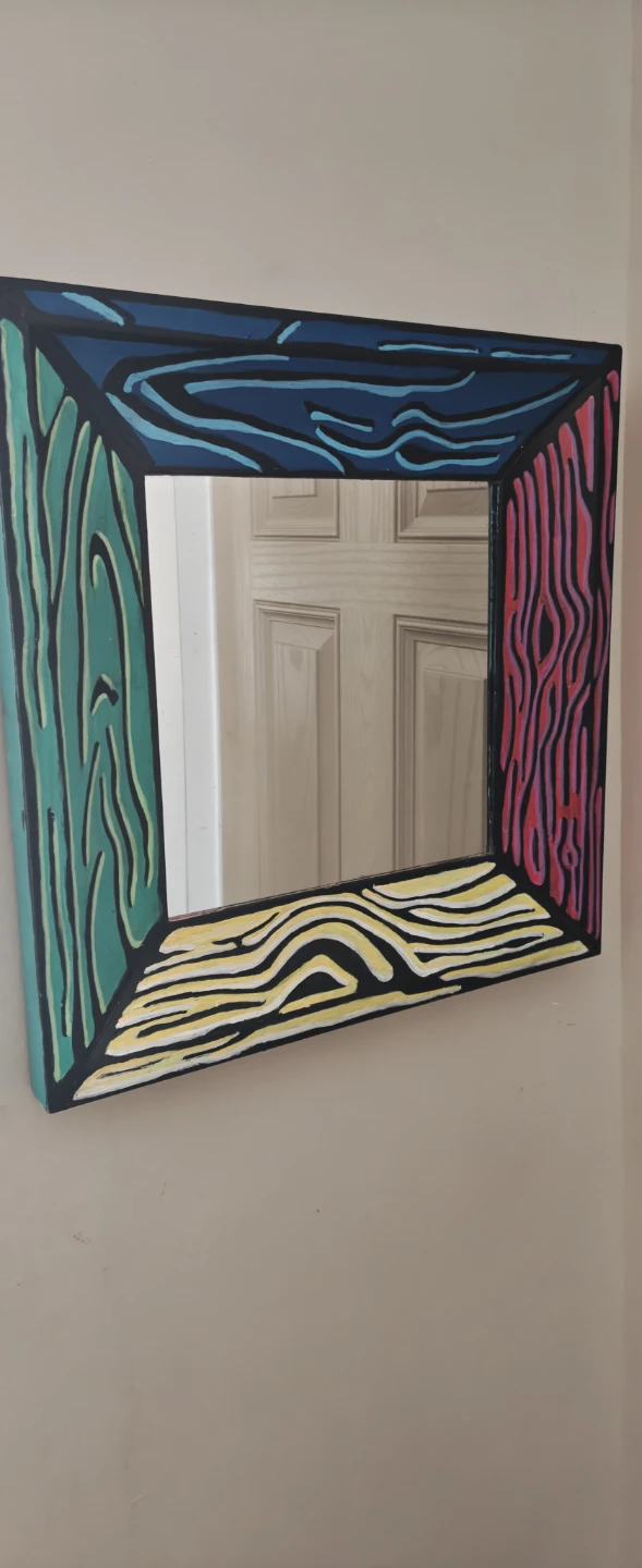 Square Decorative Mirror with hand painted Wood Grain Frame