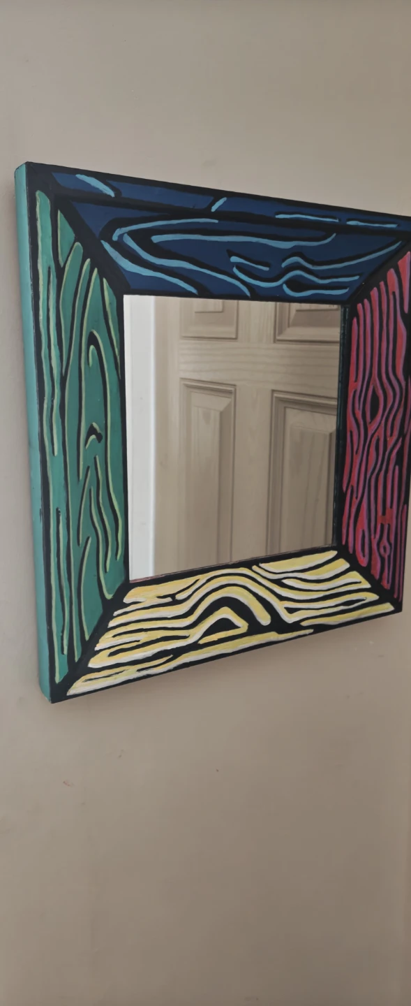 Square Decorative Mirror with hand painted Wood Grain Frame - photo 3