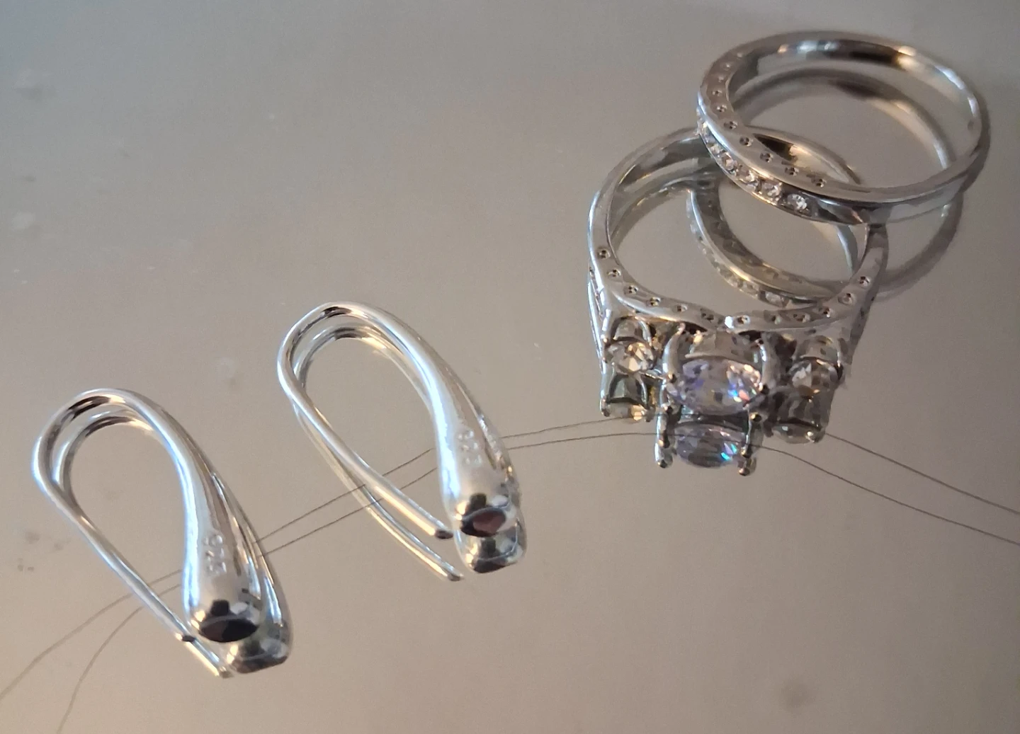 Silver Wedding Ring Set with Earrings