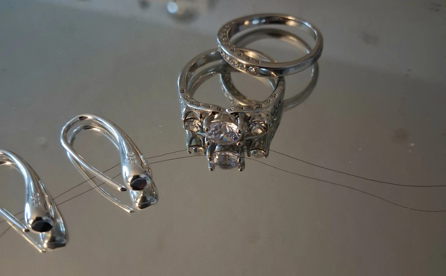 Silver Wedding Ring Set with Earrings - photo 4