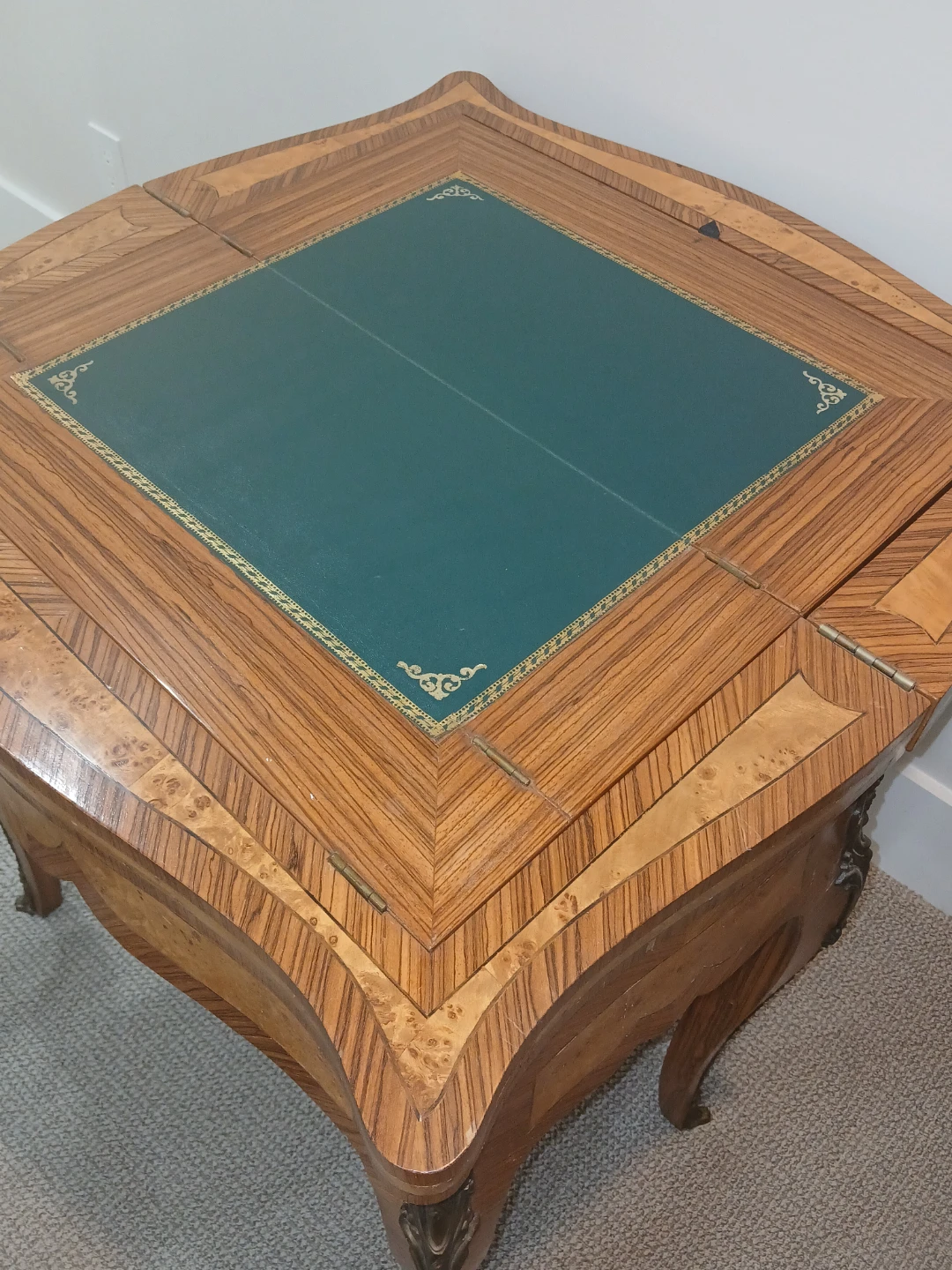 Vintage Inlaid Wood Game Table with Chess and Backgammon Boards - photo 4