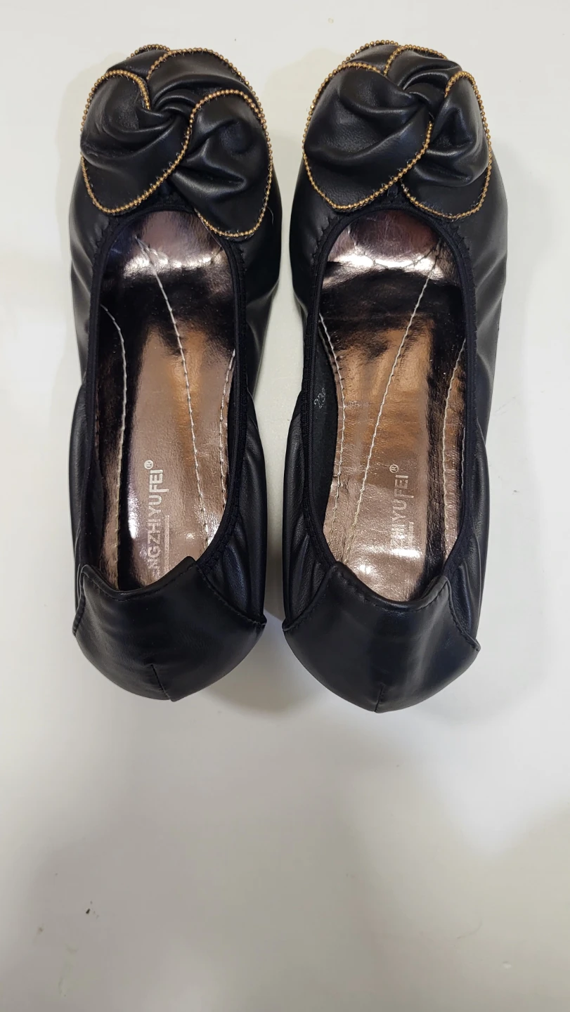 Black Ballet Flats with Rose Detail - photo 2