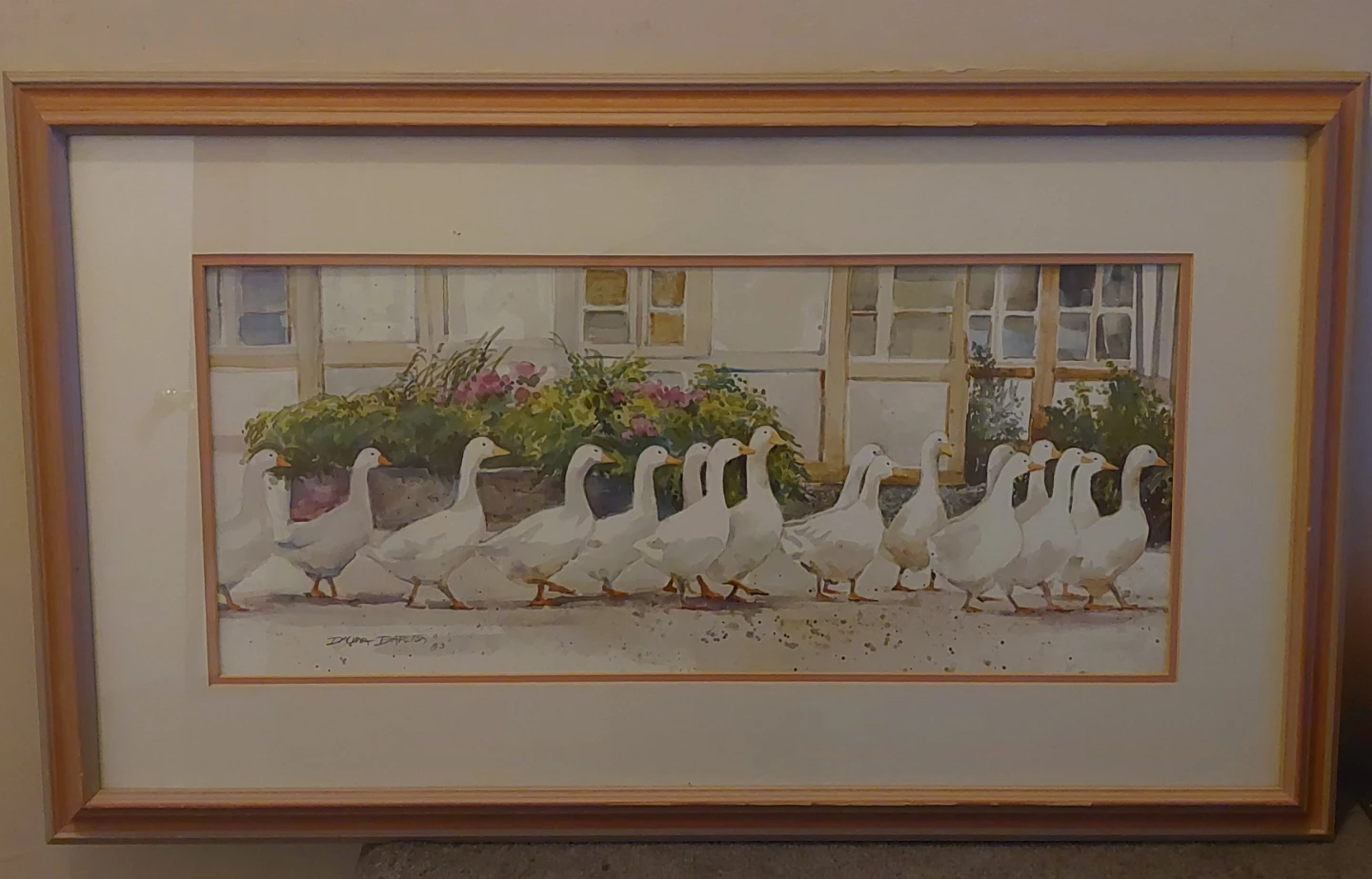 Framed Watercolor Painting of Geese