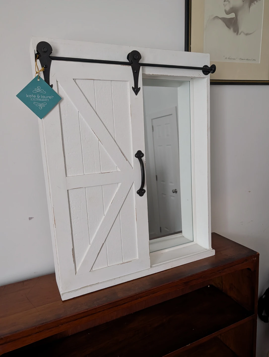 Kate & Laurel Barn Door Wall Shelf with Mirror