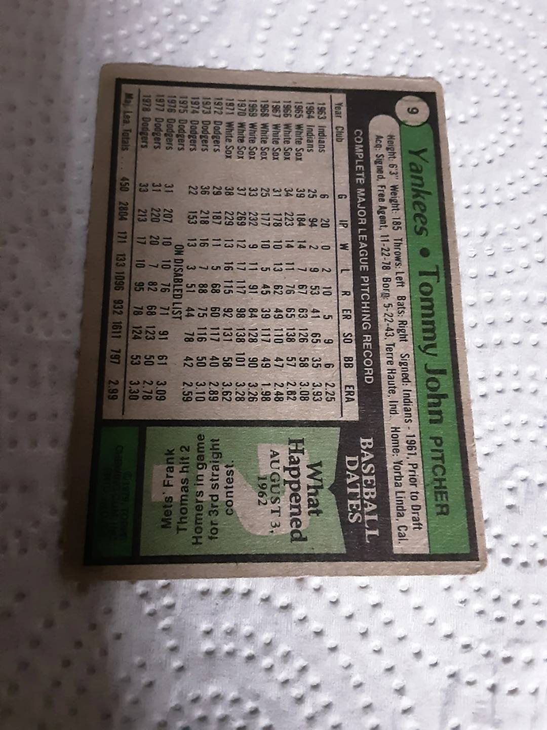 Topps Tommy John Baseball Card - photo 2