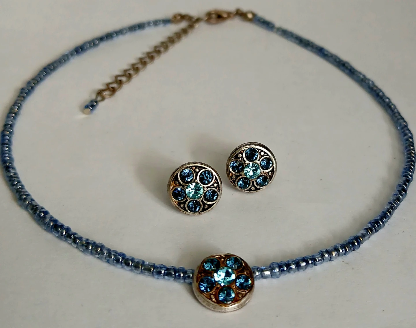 Blue beaded necklace and earrings set - photo 4