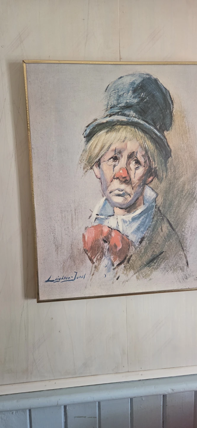 Framed Painting of Sad Clown by Leighton-Jones