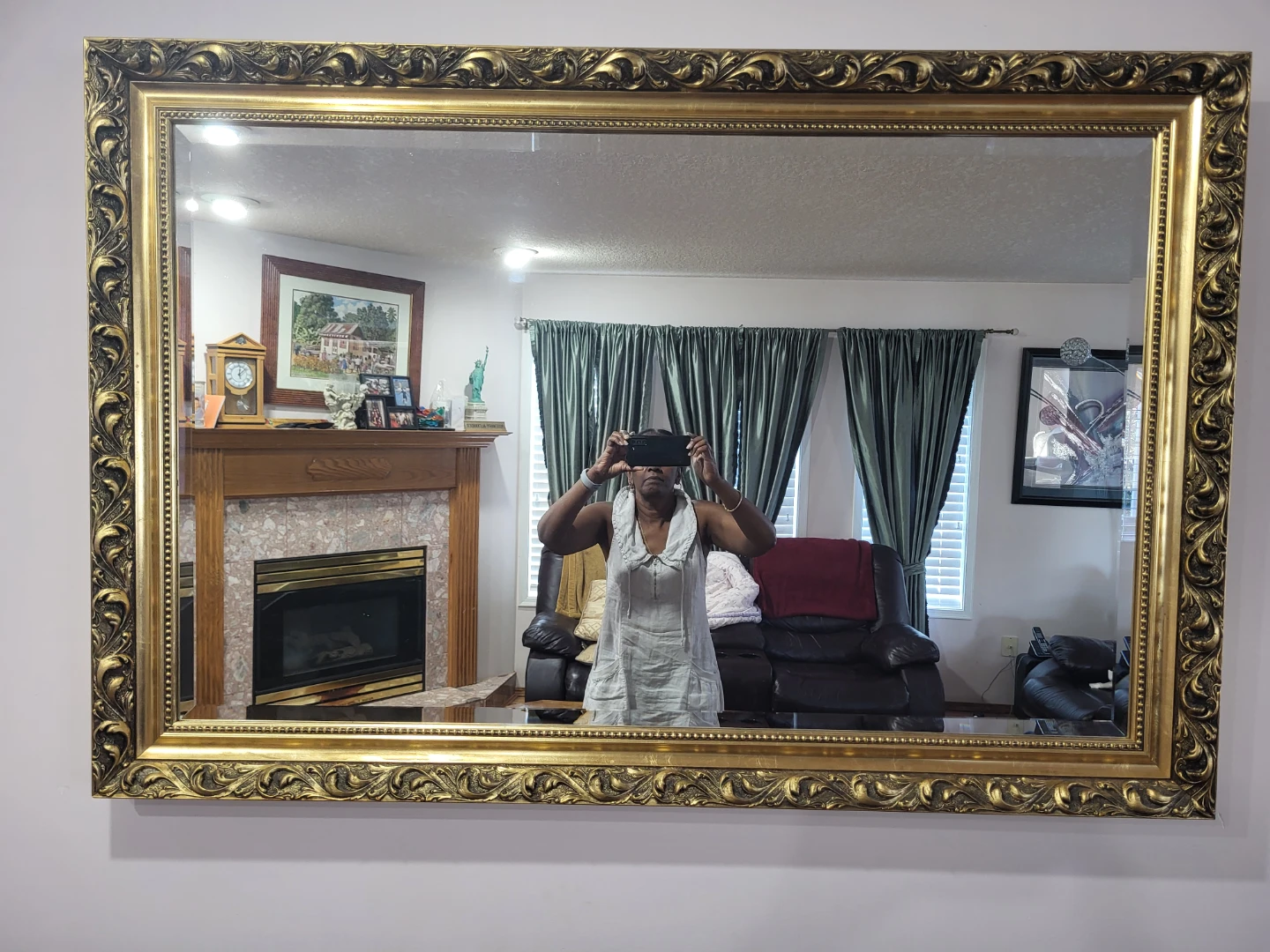 Framed Painting of Horses and Large Gold Frame Mirror - photo 2