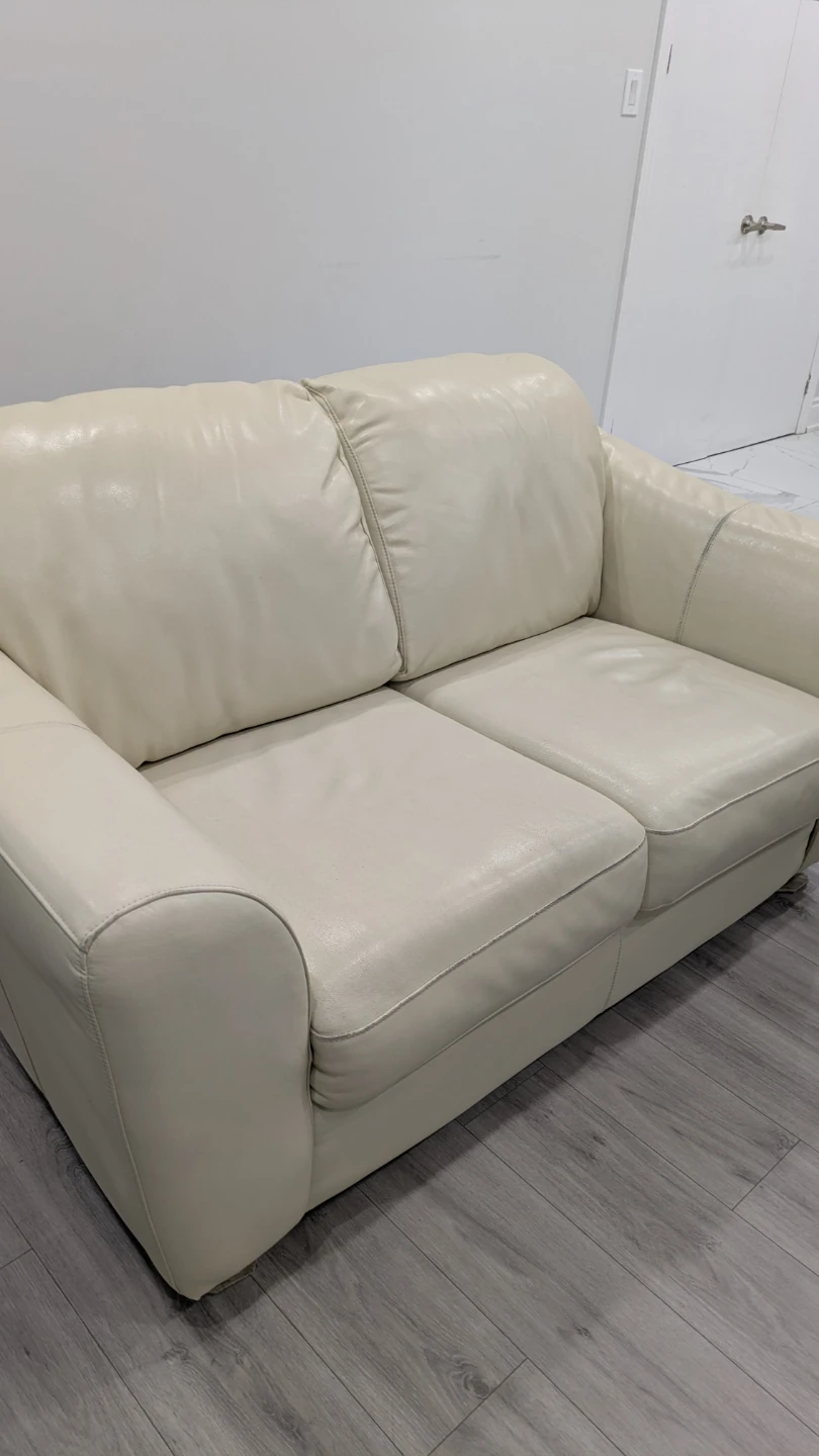 Cream Leather Loveseat