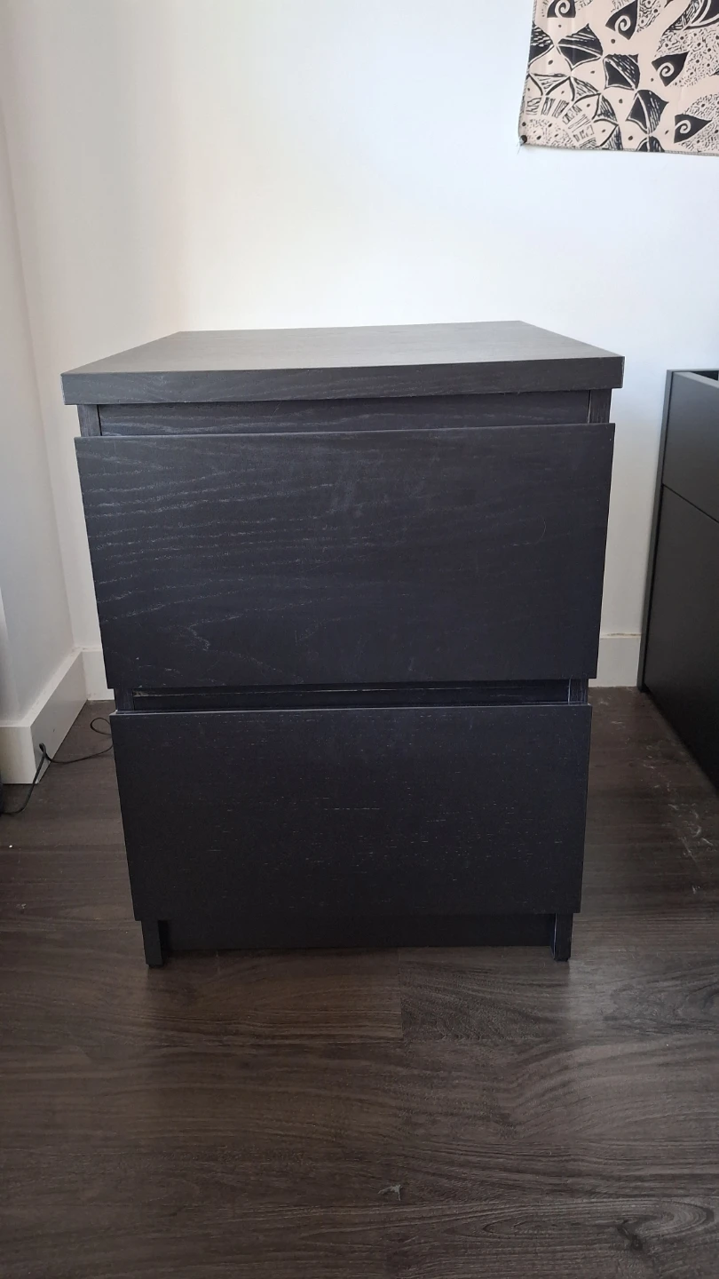 Black 2-Drawer Nightstand