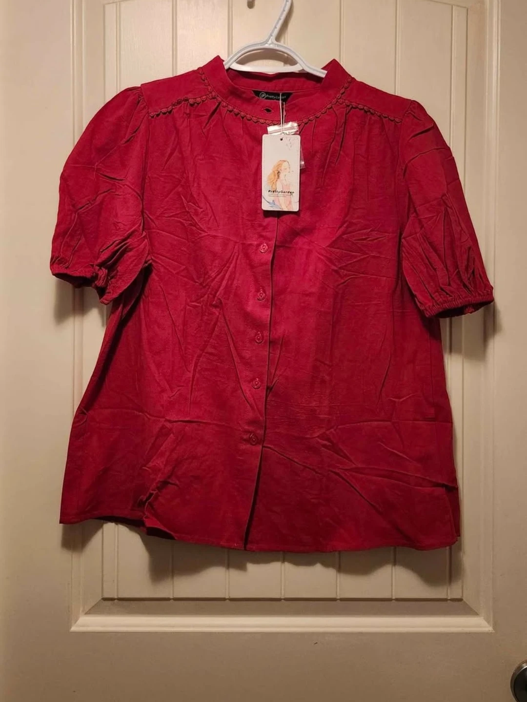 Pretty Garden Red Button-Up Blouse - Size S