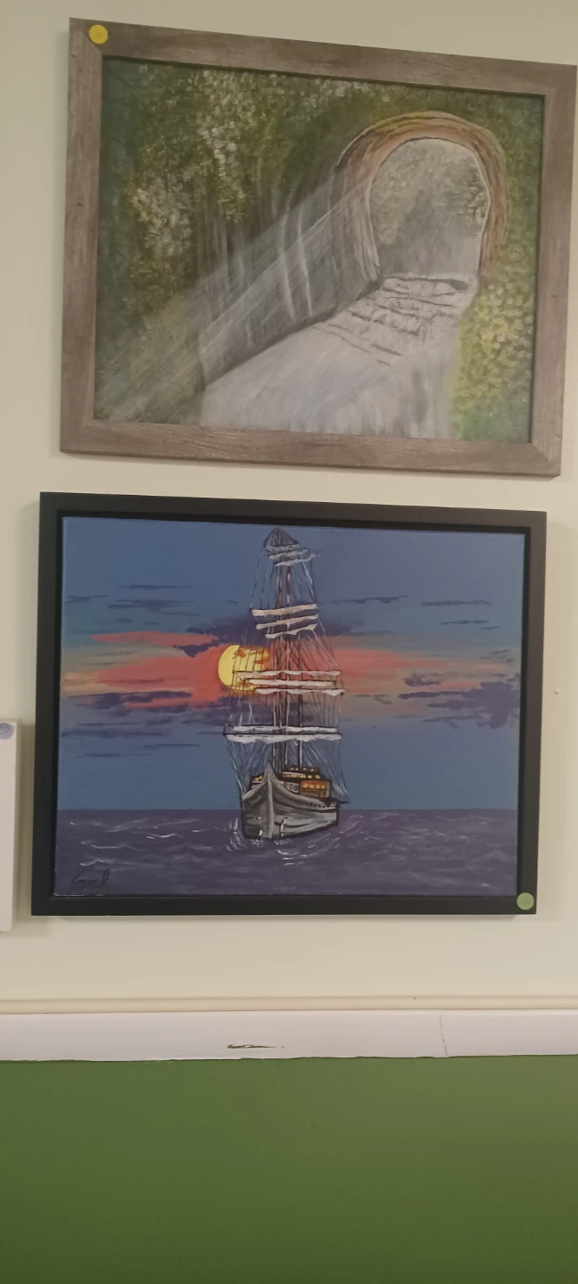 Vintage Tall Ship Painting Sunset