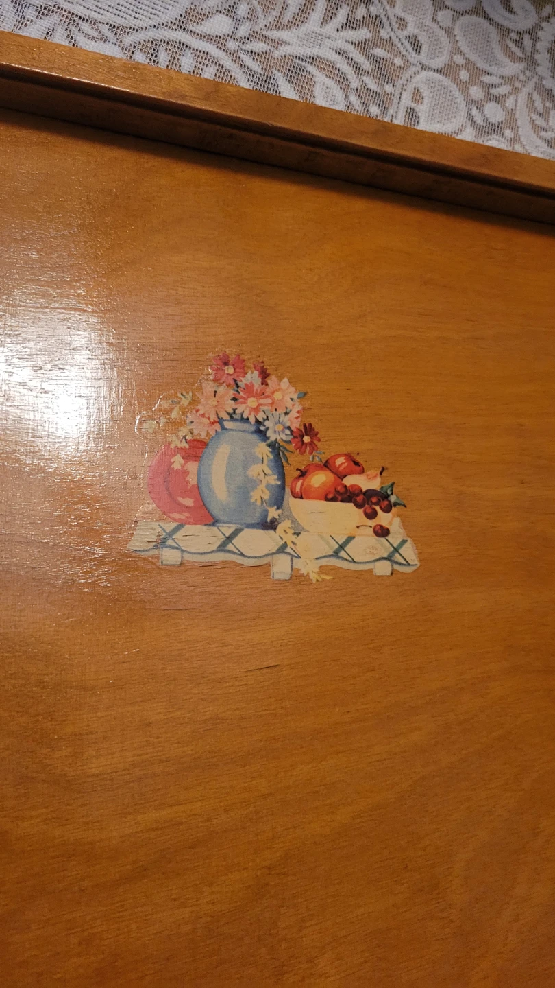 Vintage Wooden Serving Tray with Floral and Fruit  Decal
