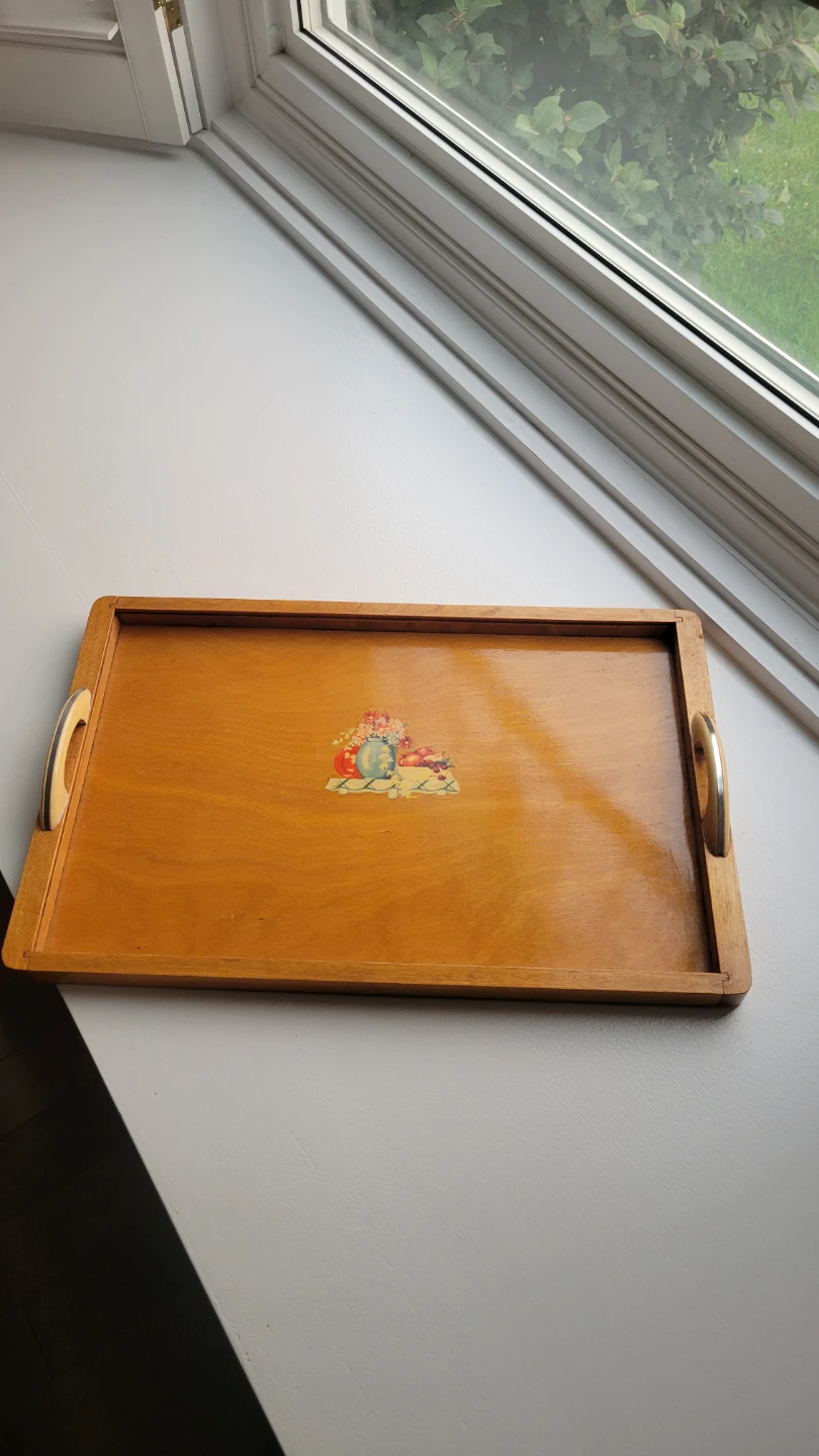 Vintage Wooden Serving Tray with Floral and Fruit  Decal - photo 4