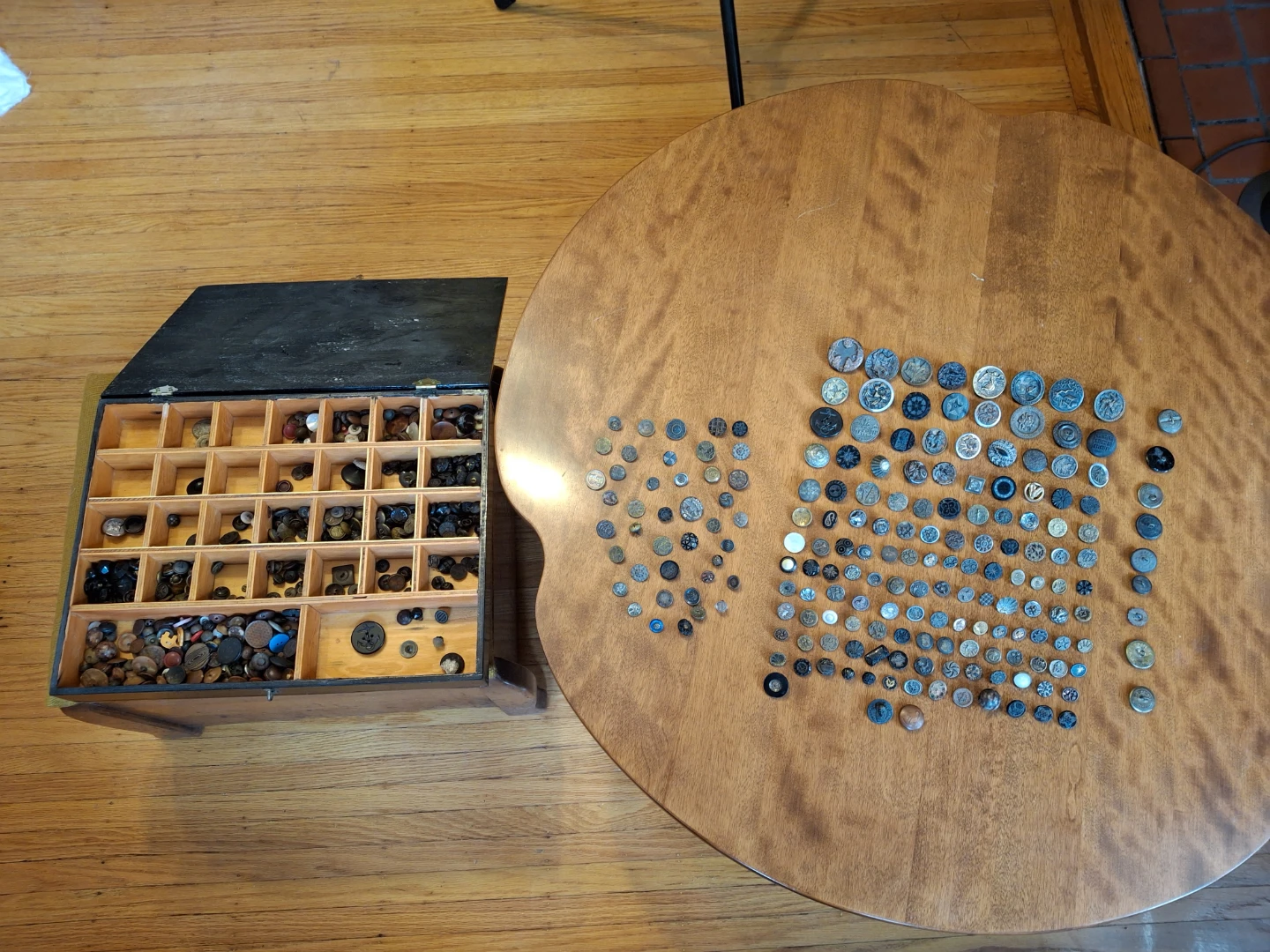 Vintage Button Collection with Wooden Box