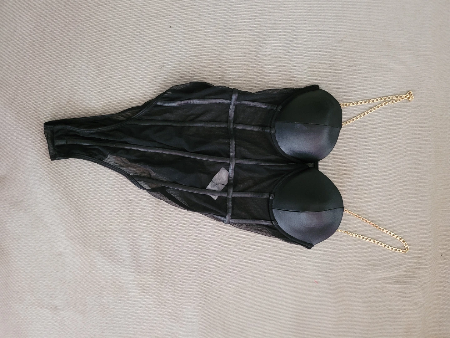 Black Mesh Corset with Gold Chain Detail