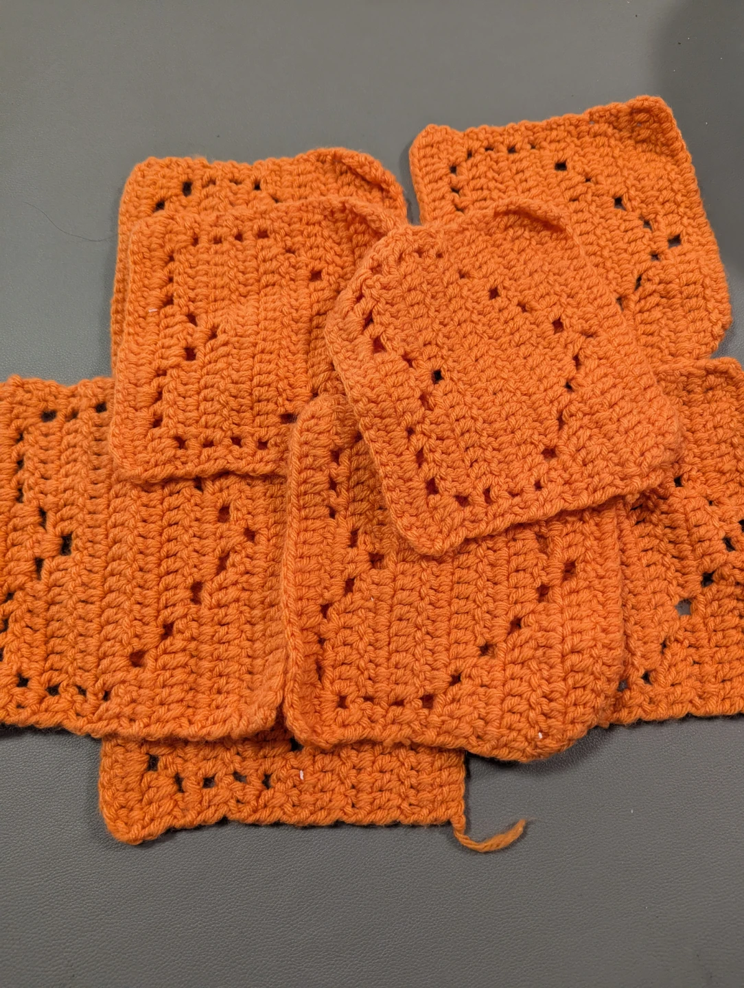 Handmade Orange Crochet Squares (Set of 6)