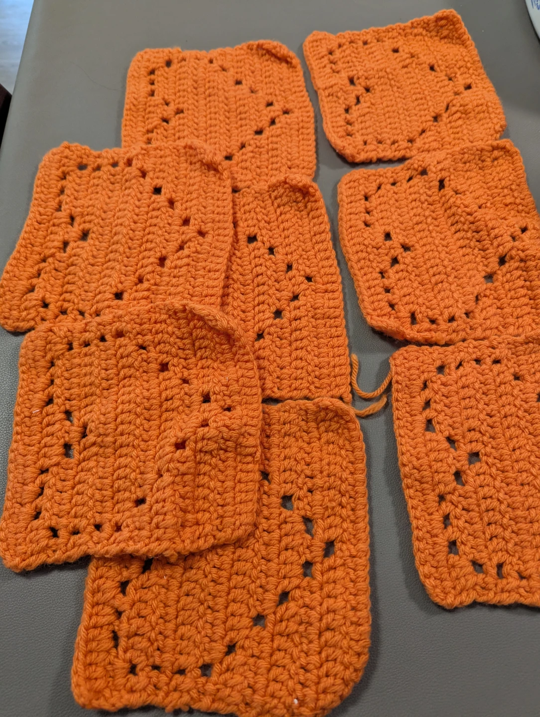 Handmade Orange Crochet Squares (Set of 6) - photo 3