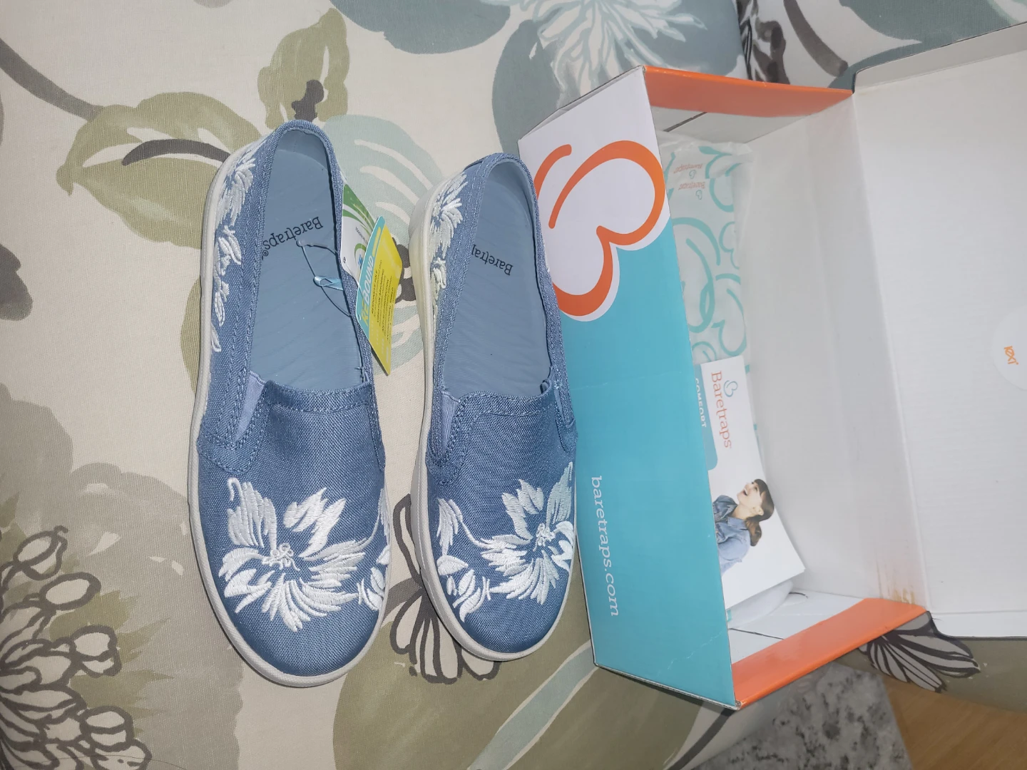 Baretraps Blue Embroidered Slip-On Shoes